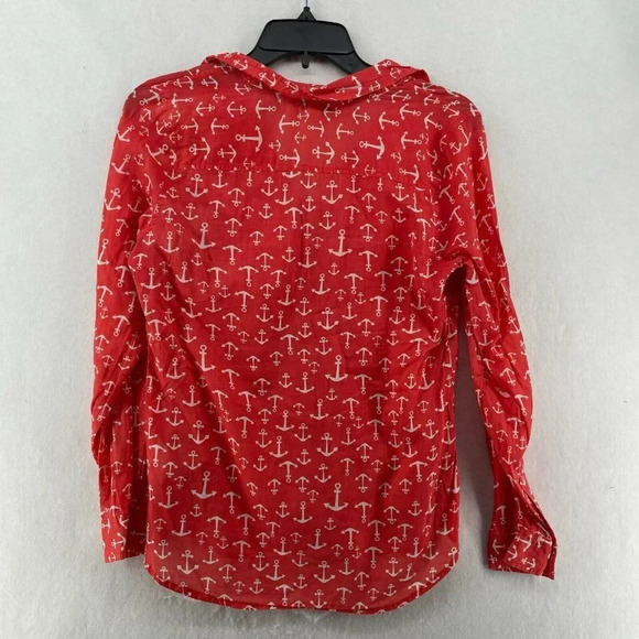 Old Navy Button-Up Shirt Women's Sz XS Red Anchor Print Collared Long Sleeves - Picture 2 of 11